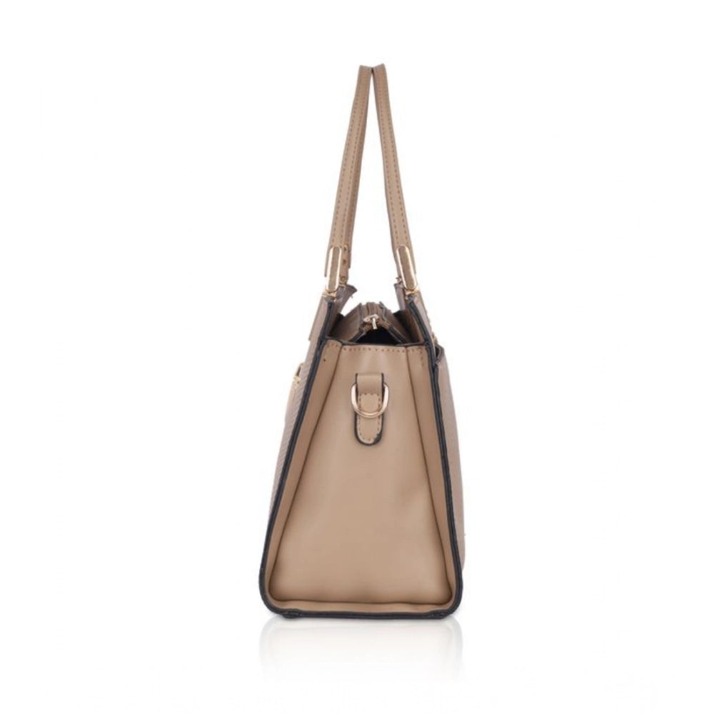 Women Faux Leather Textured Adjustable Long Belt Handbag (Khaki)