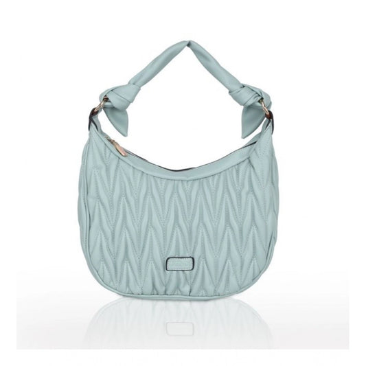 Women Faux Leather Textured Handbag (Blue)