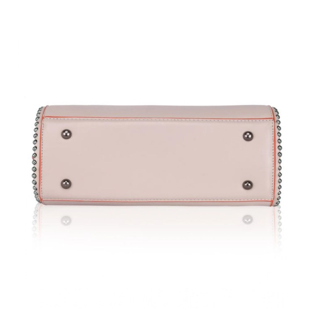 Women Faux Leather Metal Beads Handbag (Khaki)