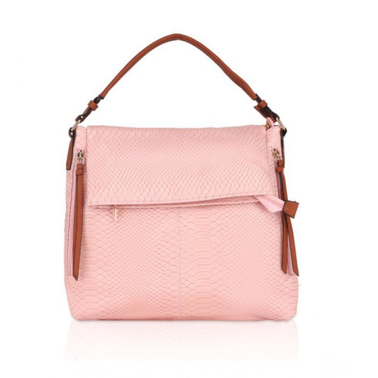 Women Faux Leather Textured Sling Bag (Pink)