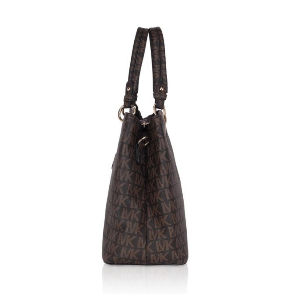 Women Faux Leather Printed Handheld Bag (Brown)