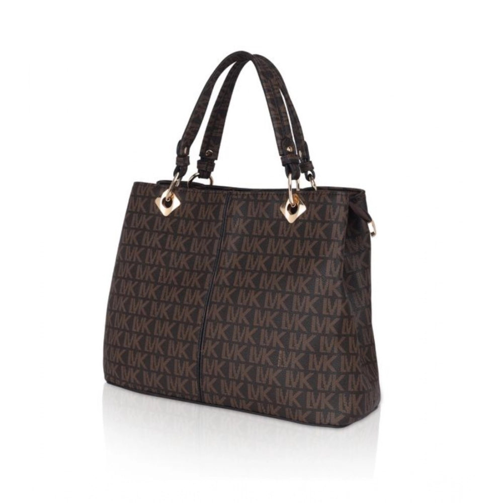 Women Faux Leather Printed Handheld Bag (Brown)