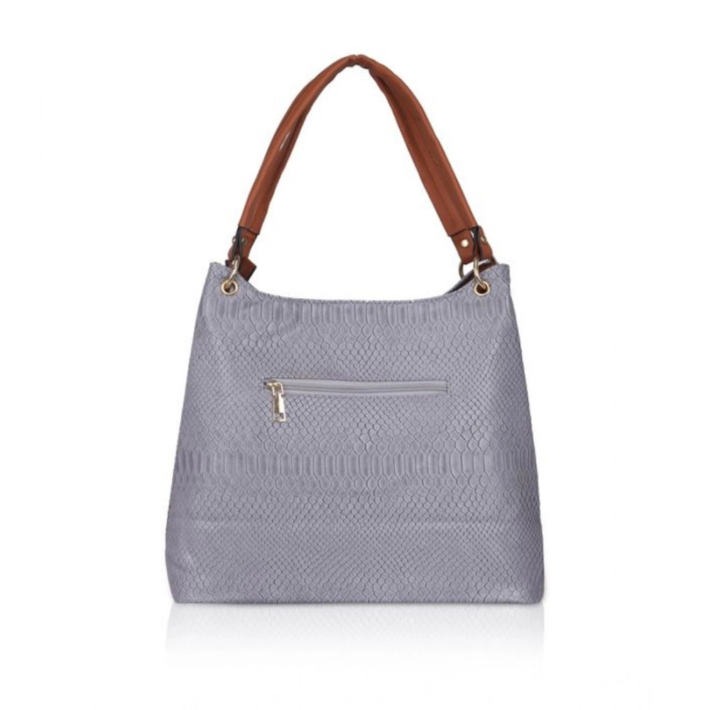 Women Faux Leather Textured Tote Bag (Blue)