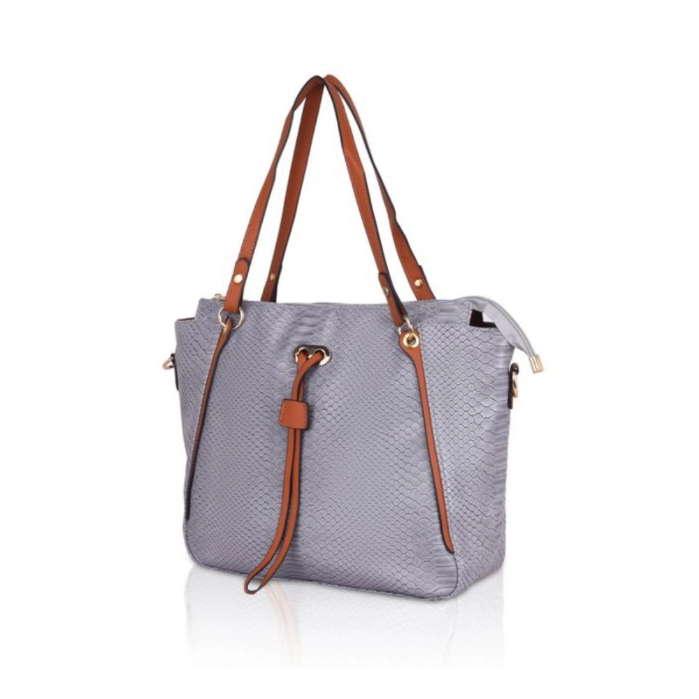 Women Faux Leather Textured Tote Bag (Grey)