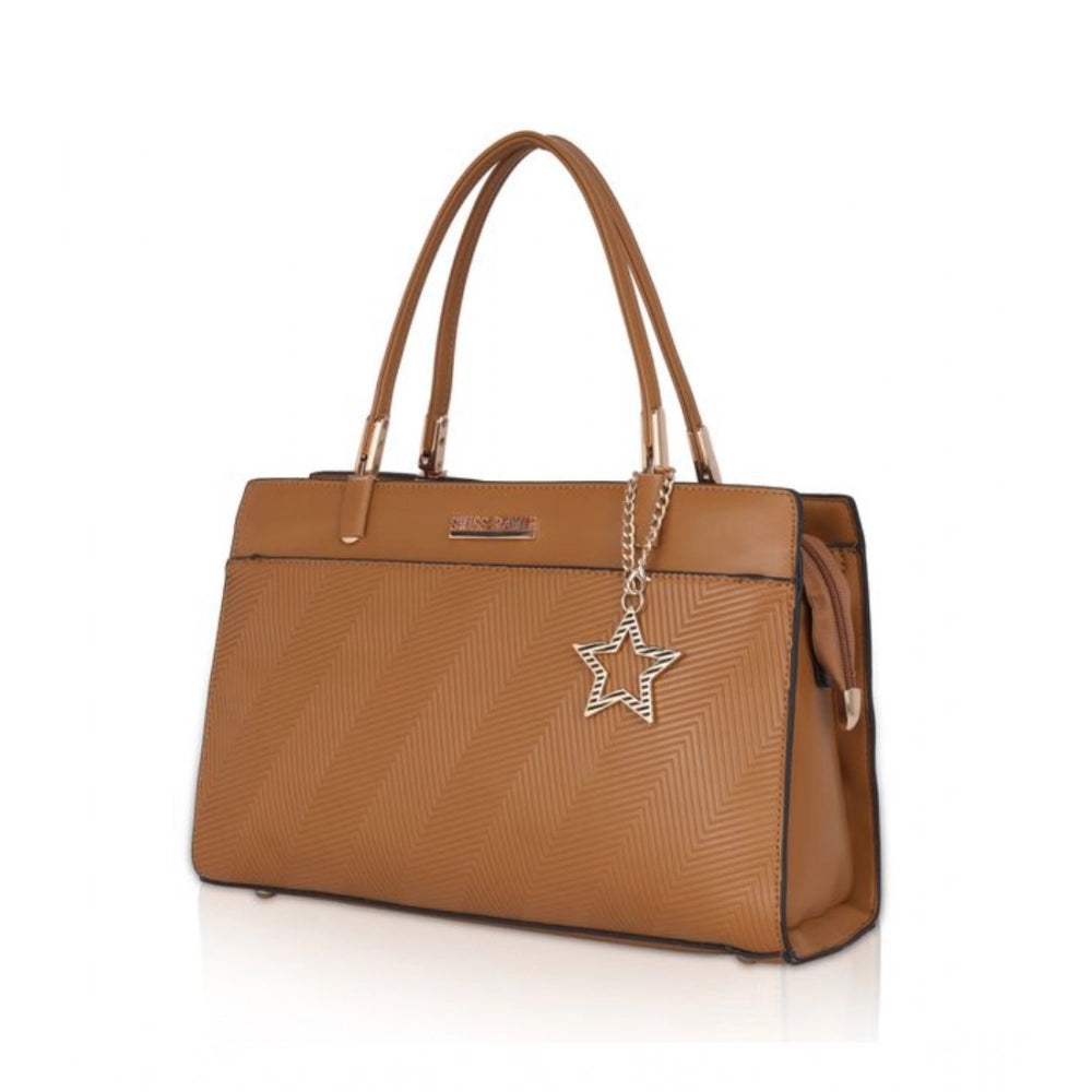 Women Faux Leather Textured Adjustable Long Belt Handbag (Brown)