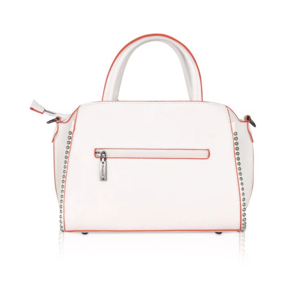 Women Faux Leather Metal Beads Handbag (White)