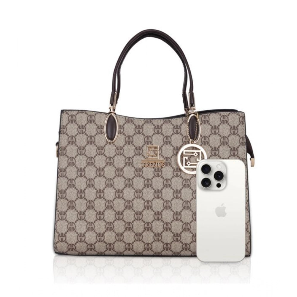 Women Faux Leather Printed Handbag (Coffee)