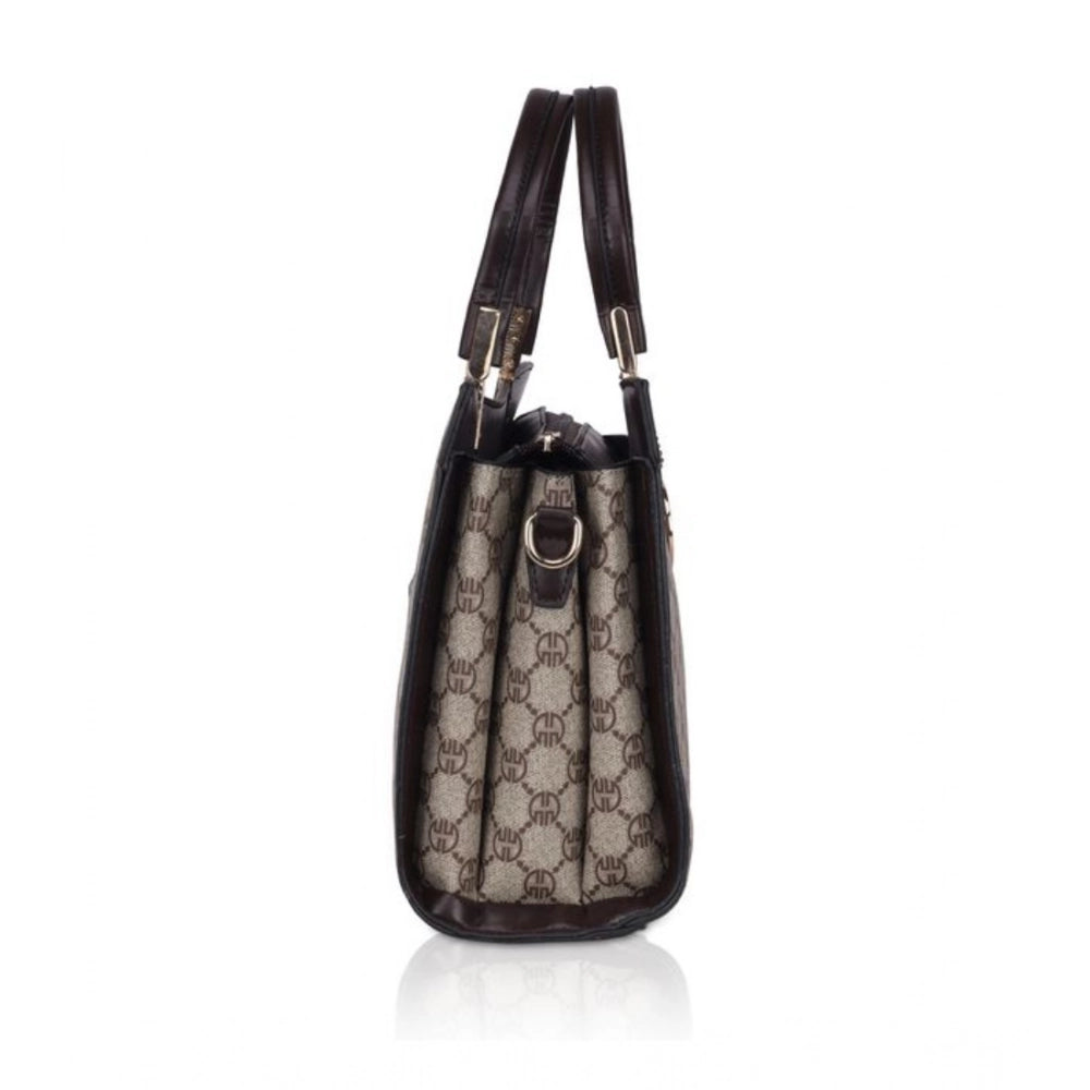 Women Faux Leather Printed Handbag (Coffee)