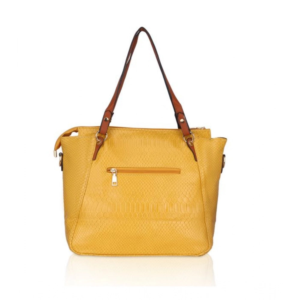 Women Faux Leather Textured Tote Bag (Yellow)
