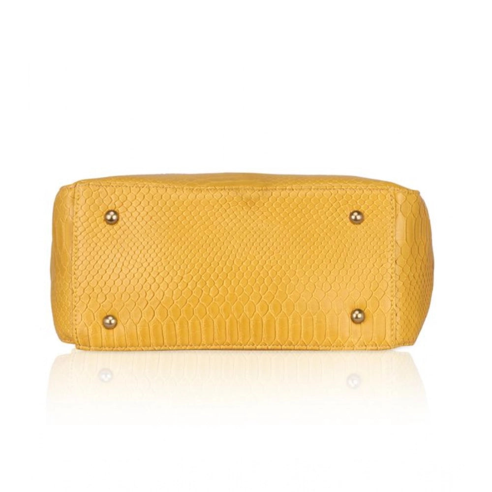 Women Faux Leather Textured Tote Bag (Yellow)