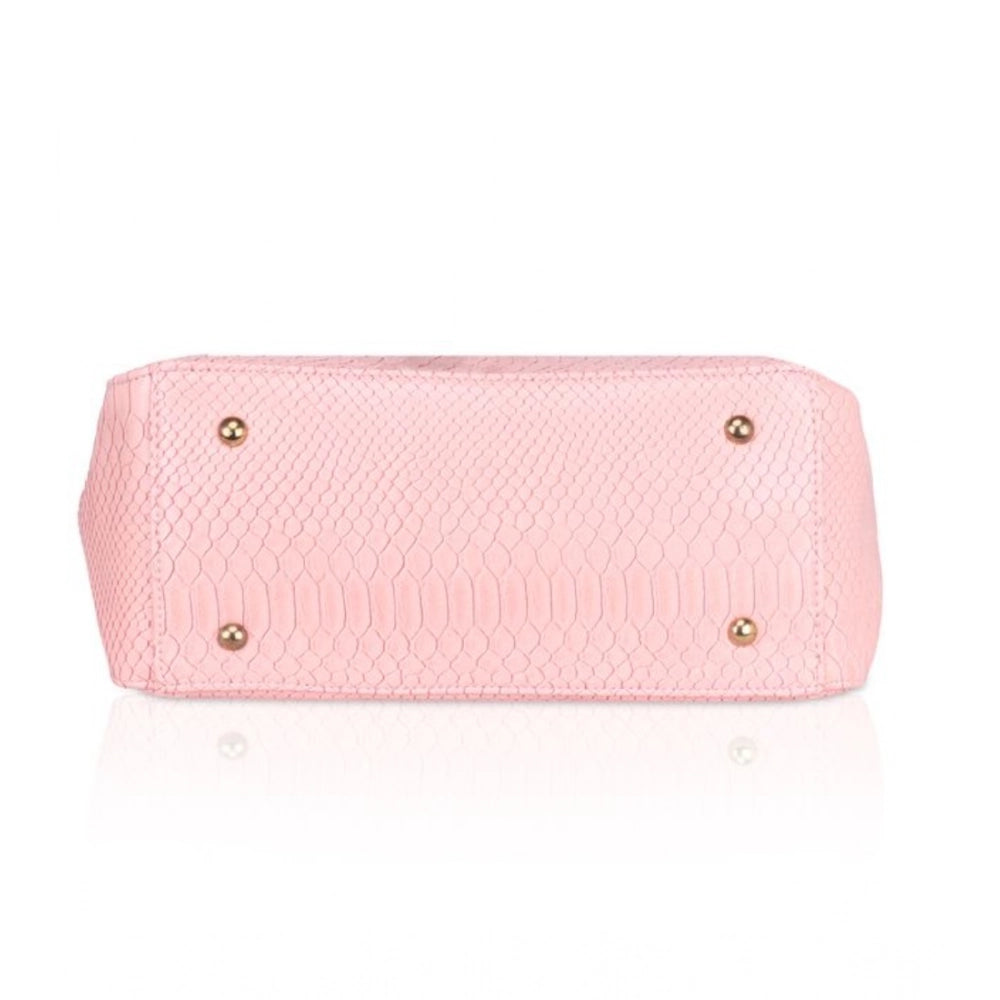 Women Faux Leather Textured Tote Bag (Pink)