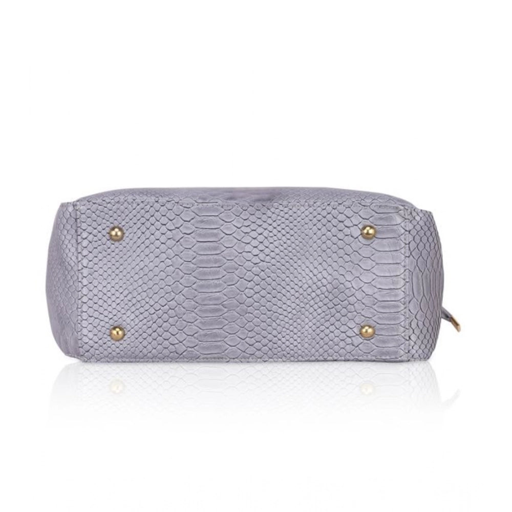 Women Faux Leather Textured Tote Bag (Grey)