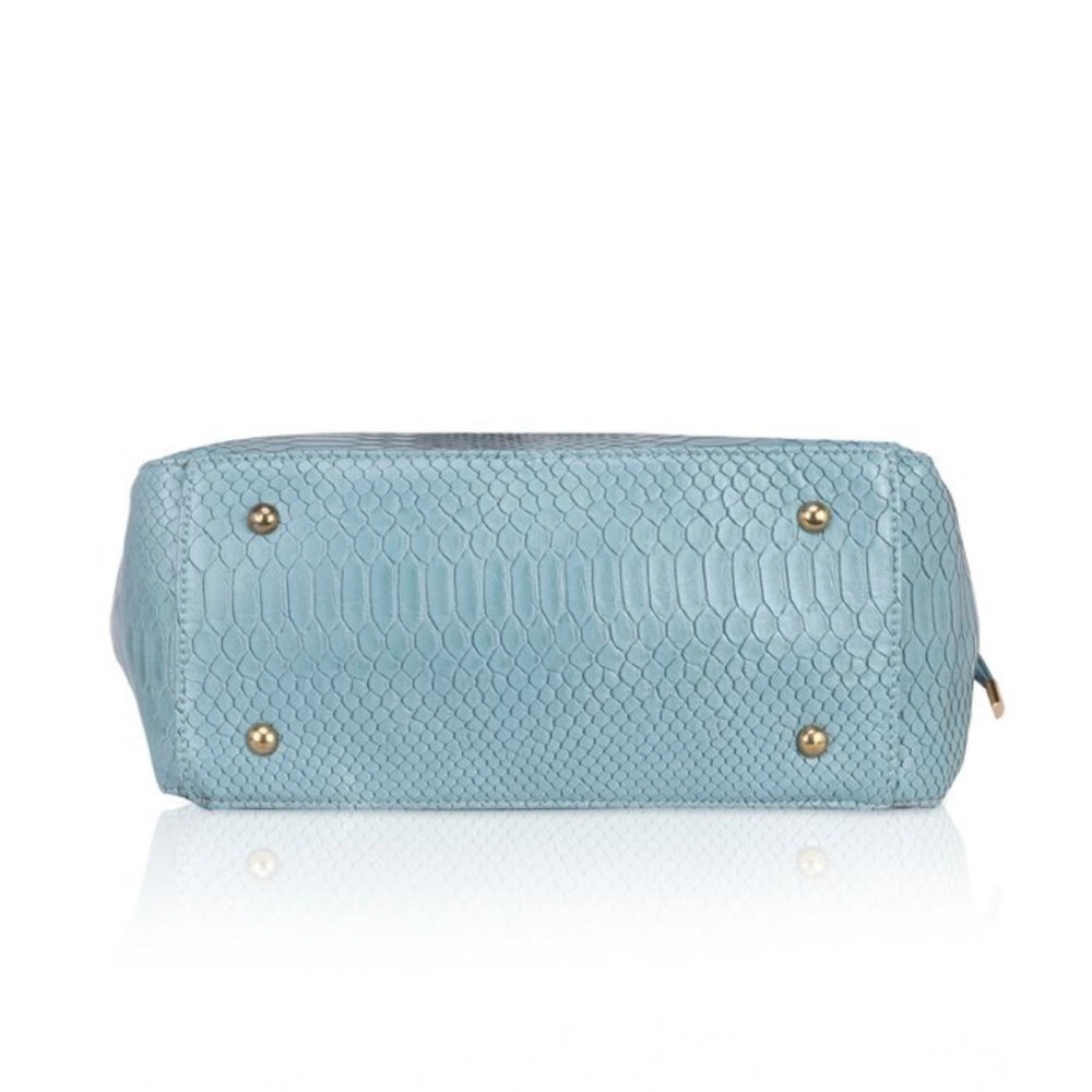 Women Faux Leather Textured Tote Bag (Blue)