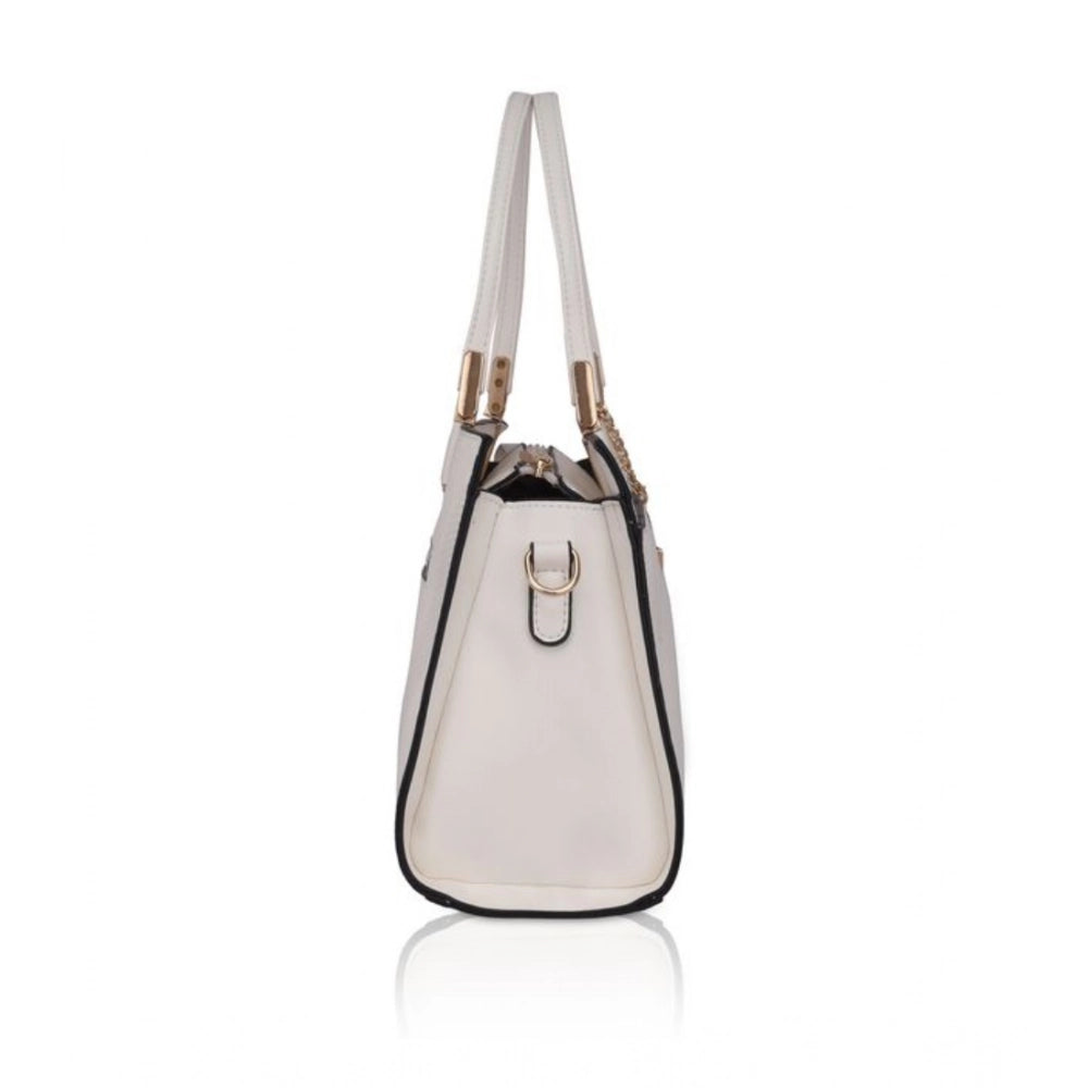 Women Faux Leather Textured Adjustable Long Belt Handbag (White)