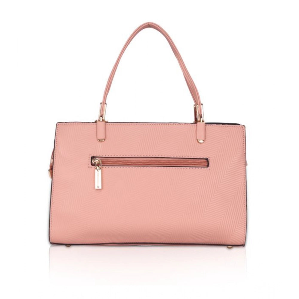 Women Faux Leather Textured Adjustable Long Belt Handbag (Pink)