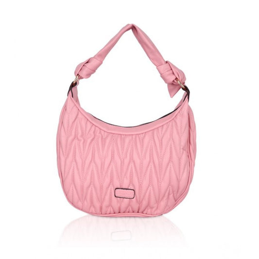 Women Faux Leather Textured Handbag (Pink)