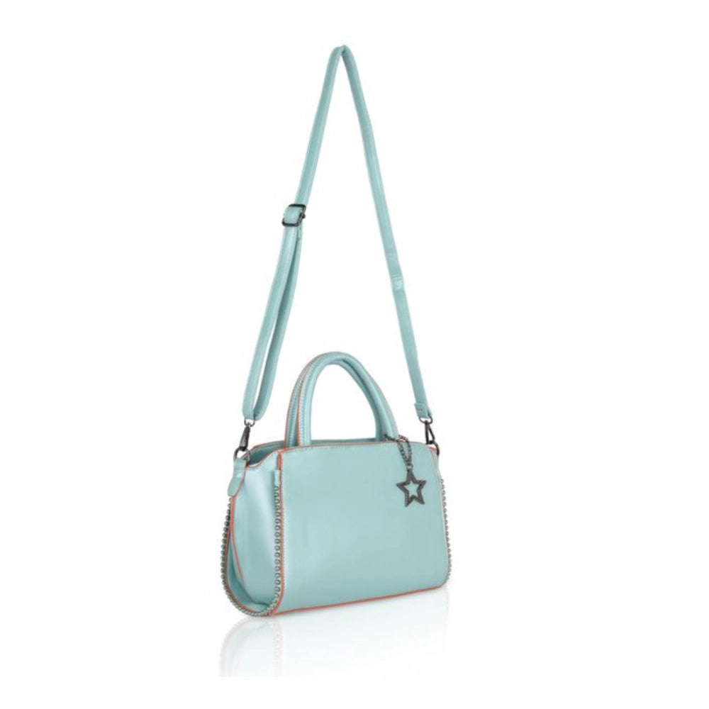 Women Faux Leather Metal Beads Handbag (Green)