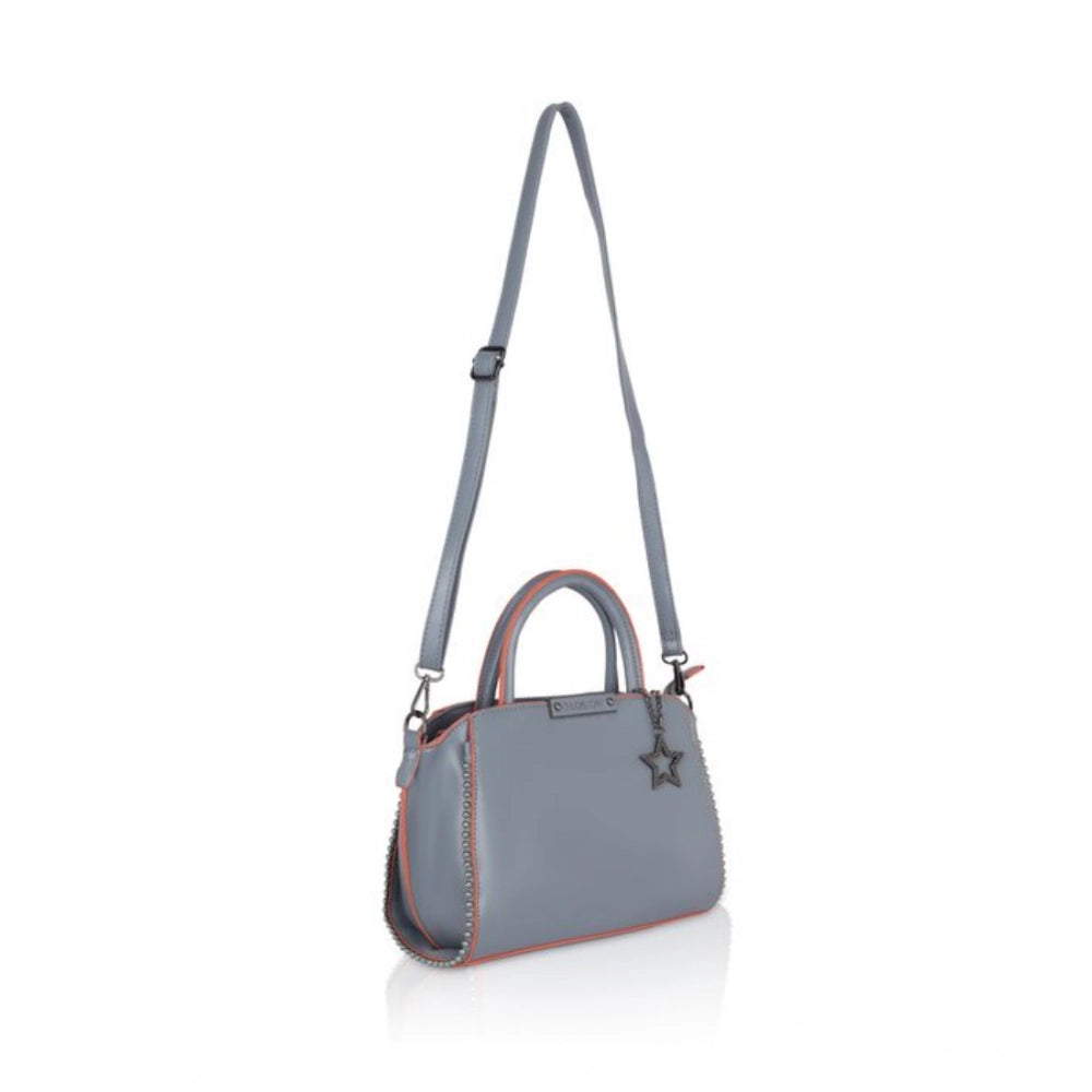 Women Faux Leather Metal Beads Handbag (Grey)