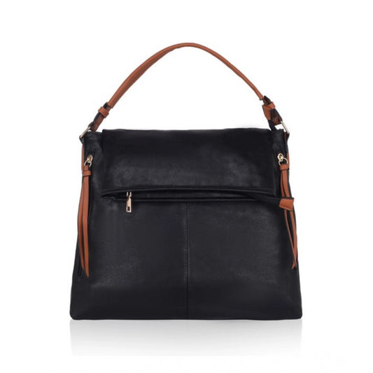 Women Faux Leather Solid Sling Bag (Black)