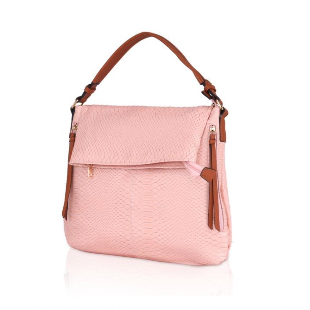 Women Faux Leather Textured Sling Bag (Pink)
