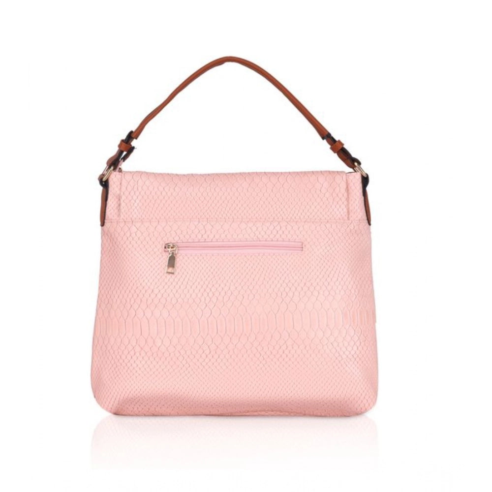 Women Faux Leather Textured Sling Bag (Pink)