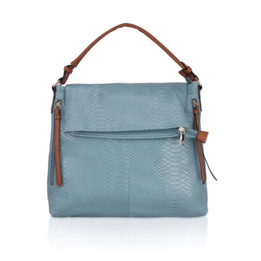 Women Faux Leather Textured Sling Bag (Blue)
