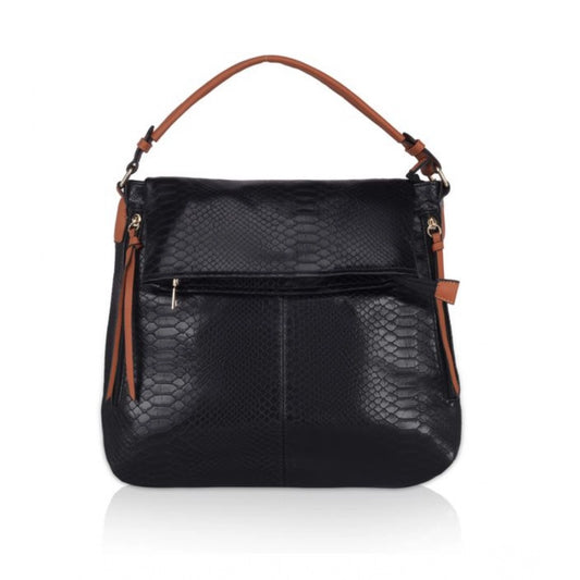 Women Faux Leather Textured Sling Bag (Black)