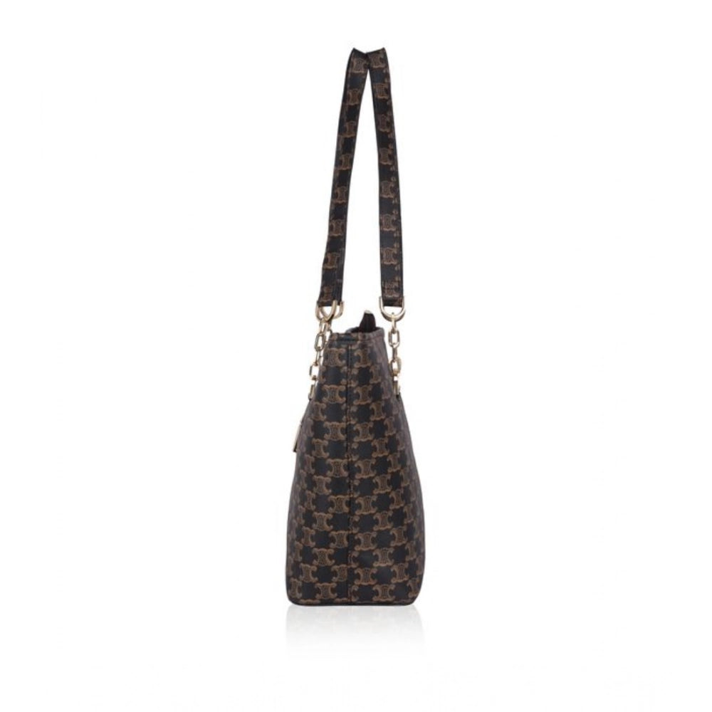 Women Faux Leather Printed Tote Bag (Brown)