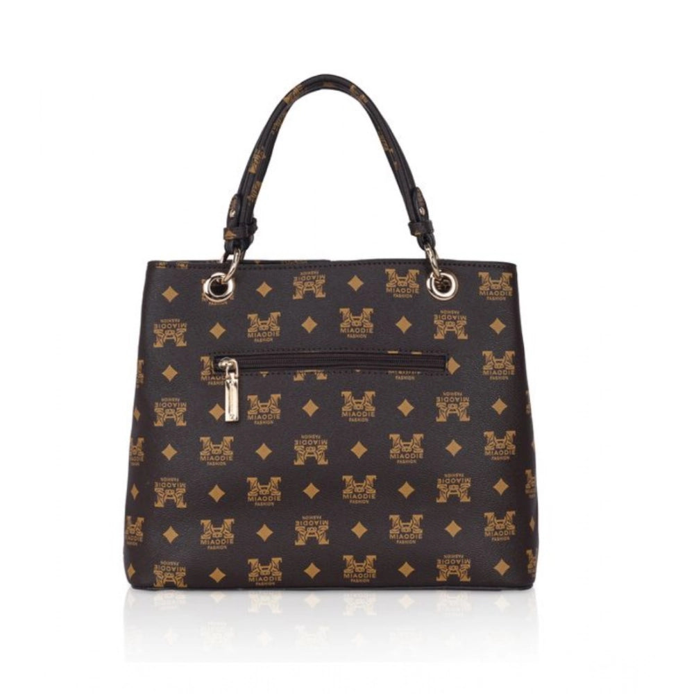 Women Faux Leather Printed Handheld Bag (Brown )