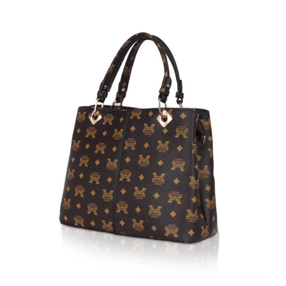 Women Faux Leather Printed Handheld Bag (Brown )