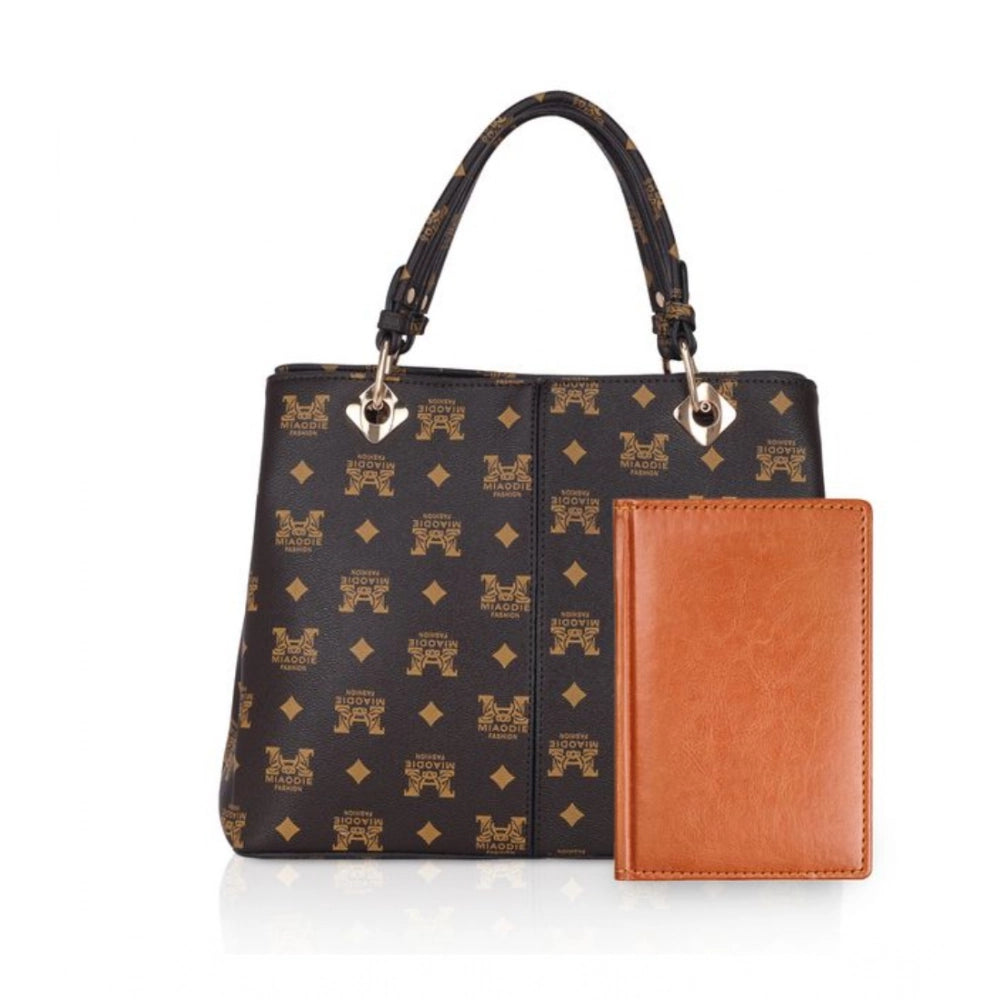 Women Faux Leather Printed Handheld Bag (Brown )