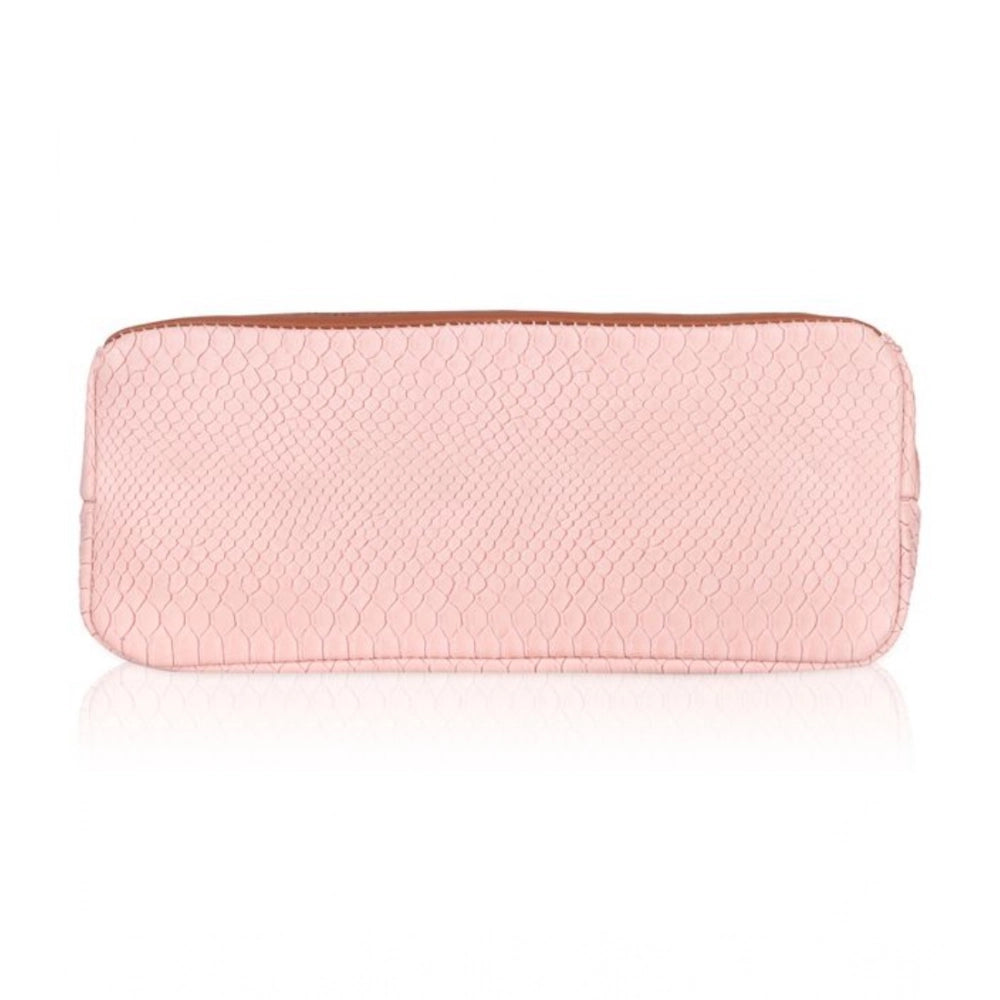 Women Faux Leather Printed Tote Bag (Pink)