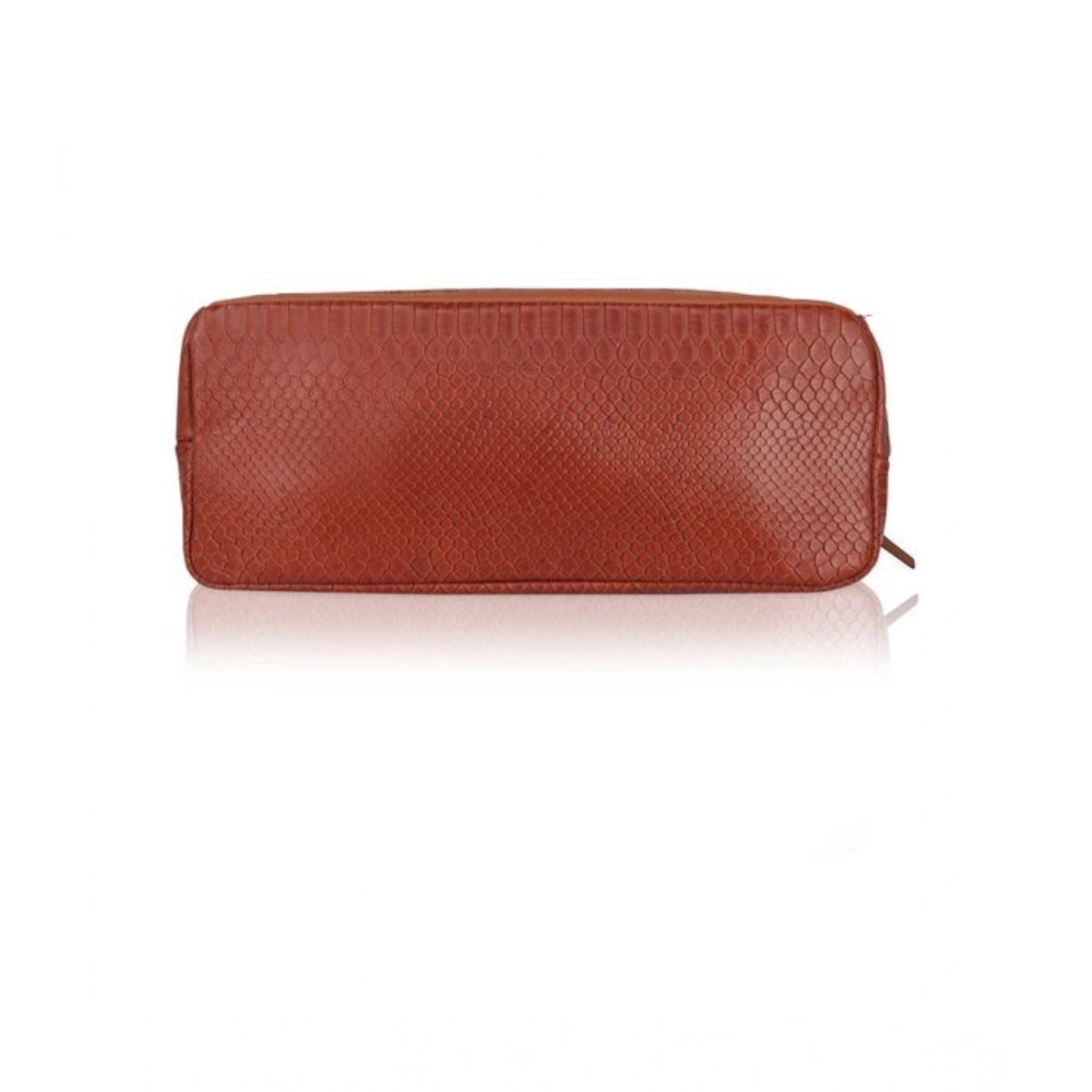 Women Faux Leather Textured Tote Bag (Brown)