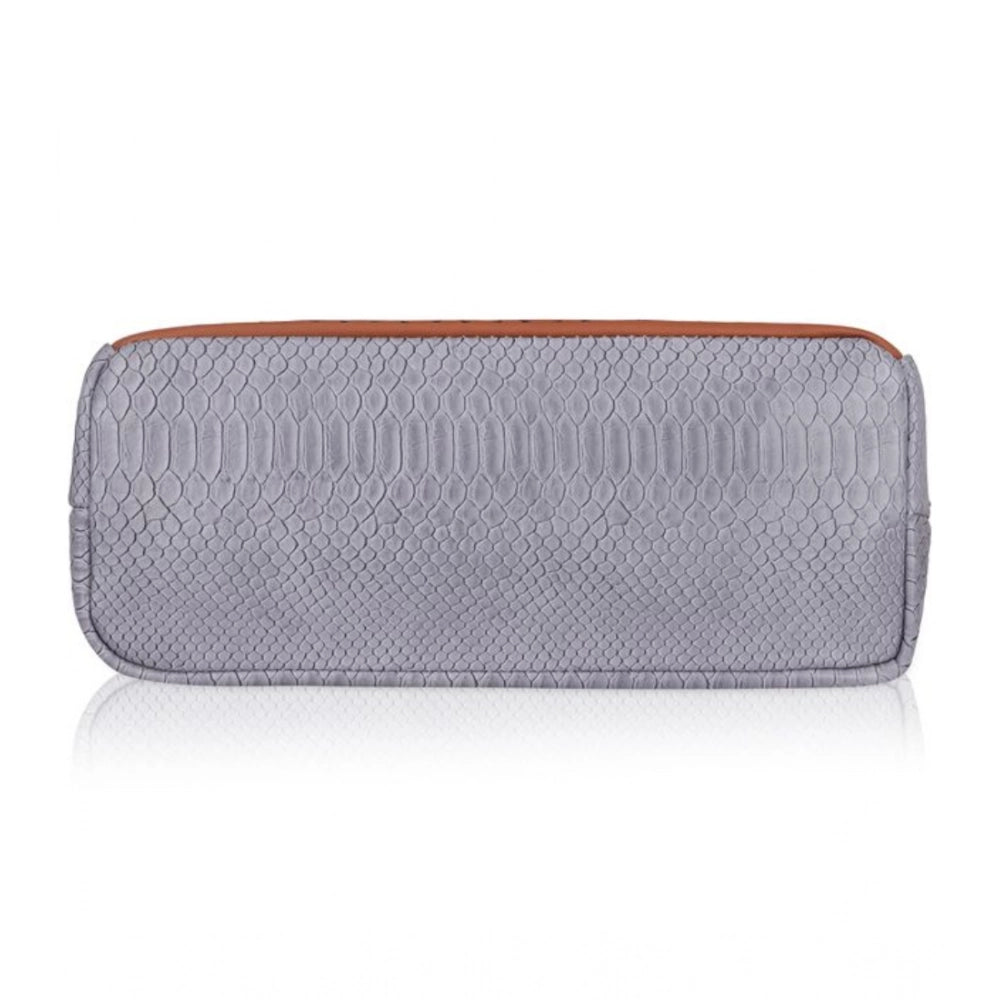 Women Faux Leather Textured Tote Bag (Blue)