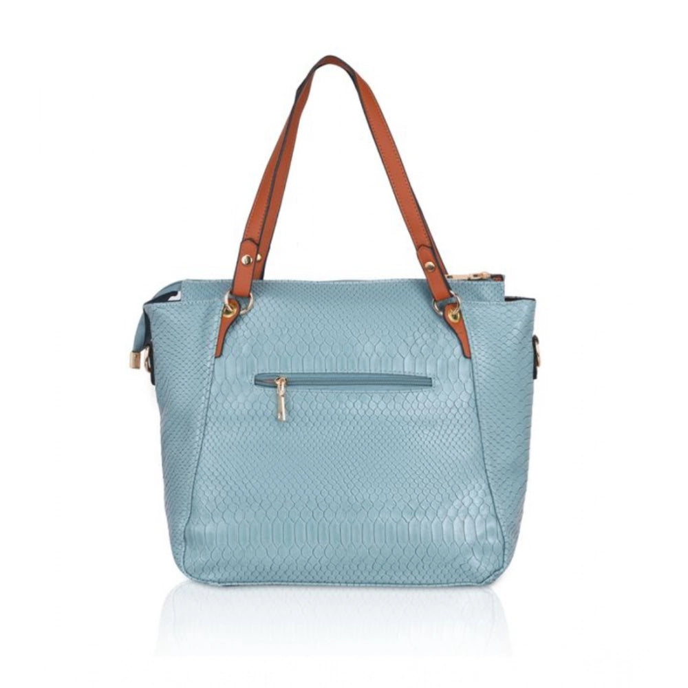 Women Faux Leather Textured Tote Bag (Blue)
