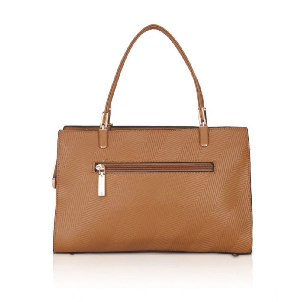 Women Faux Leather Textured Adjustable Long Belt Handbag (Brown)