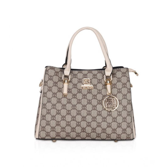 Women Faux Leather Printed Handbag (Beige)