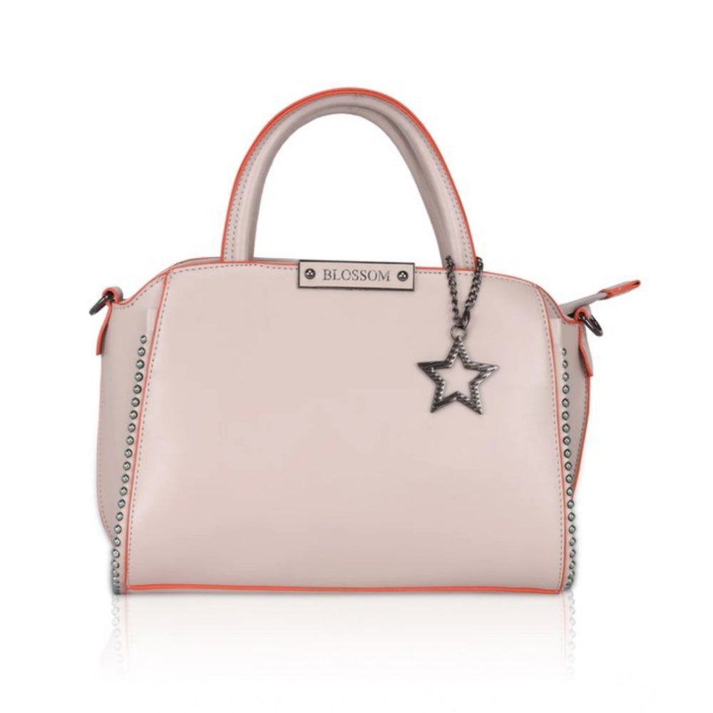 Women Faux Leather Metal Beads Handbag (Khaki)