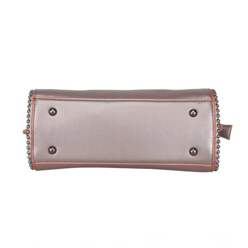 Women Faux Leather Metal Beads Handbag (Bronze)