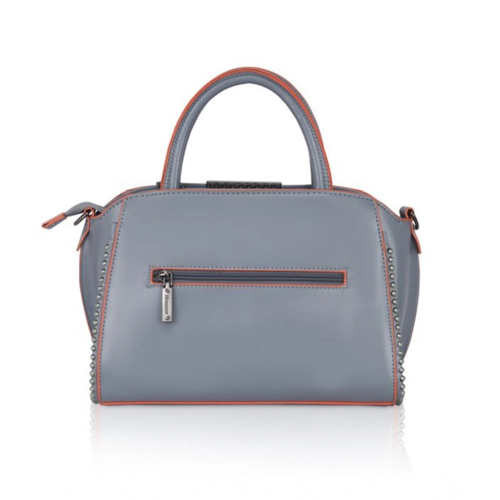 Women Faux Leather Metal Beads Handbag (Grey)