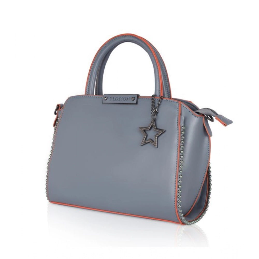 Women Faux Leather Metal Beads Handbag (Grey)