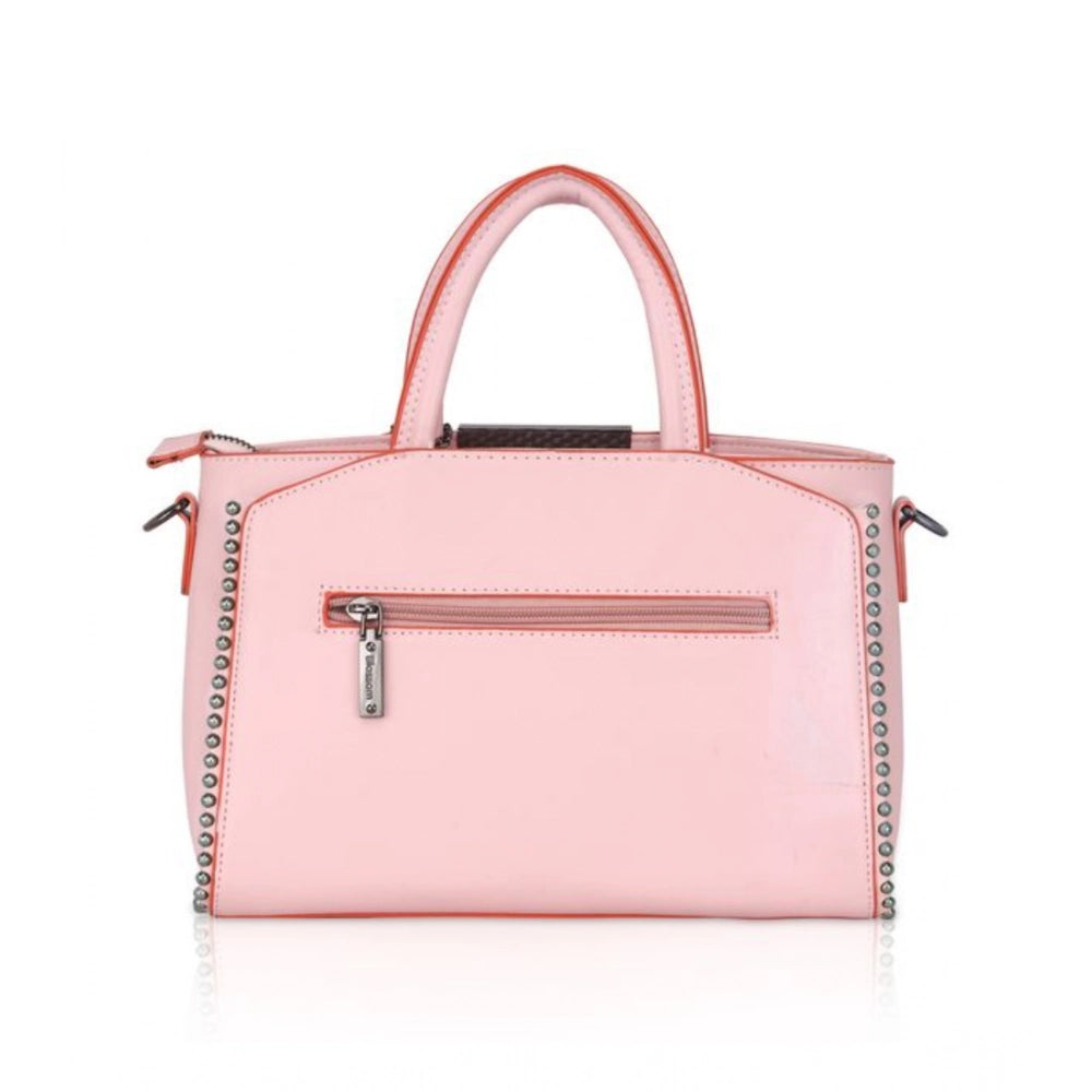 Women Faux Leather Metal Beads Handbag (Pink)