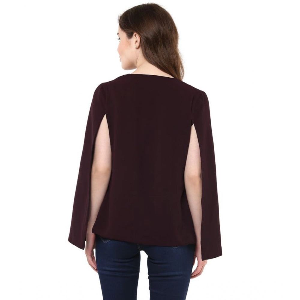 Women Polyester Solid Cape Sleeve Blazer (Wine)