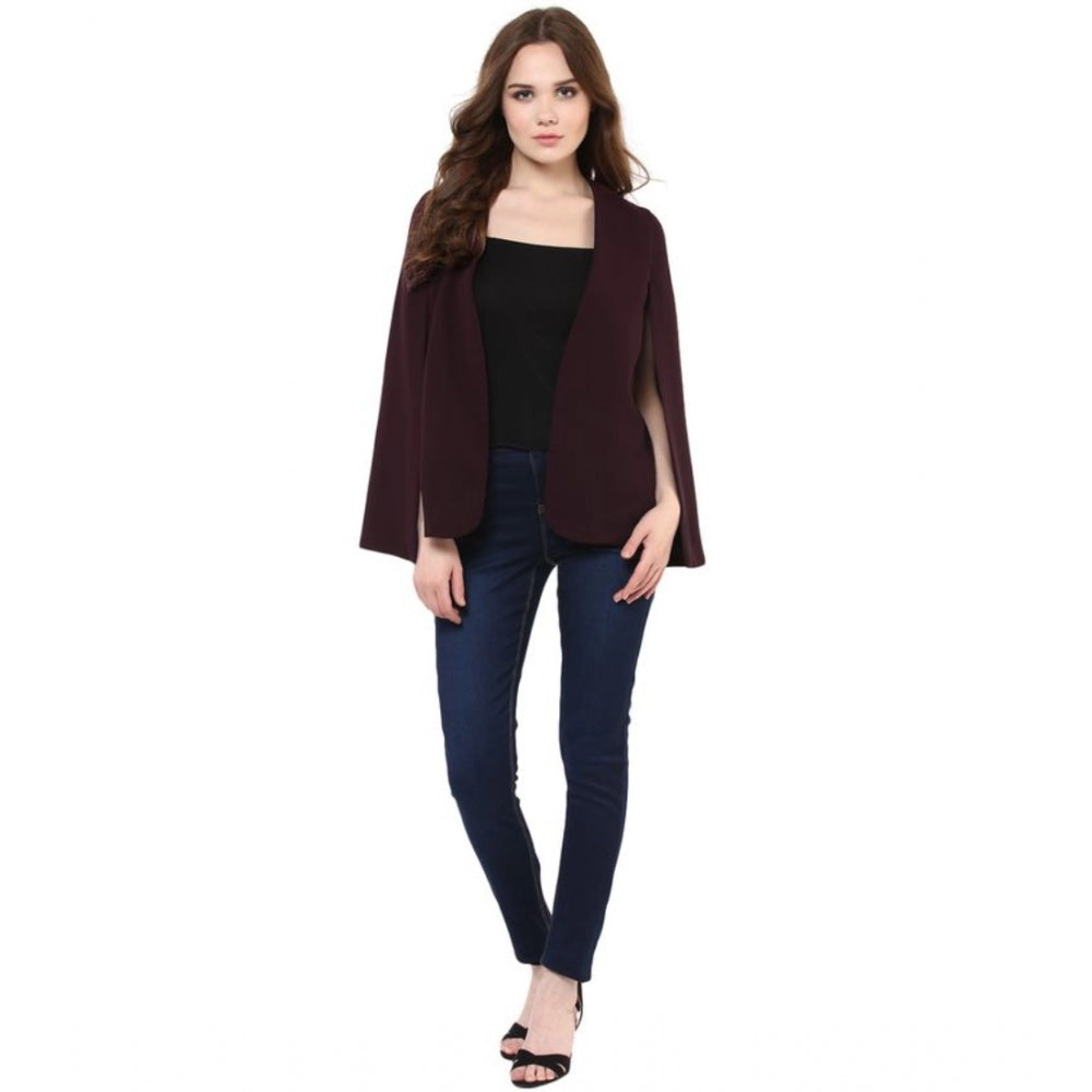 Women Polyester Solid Cape Sleeve Blazer (Wine)