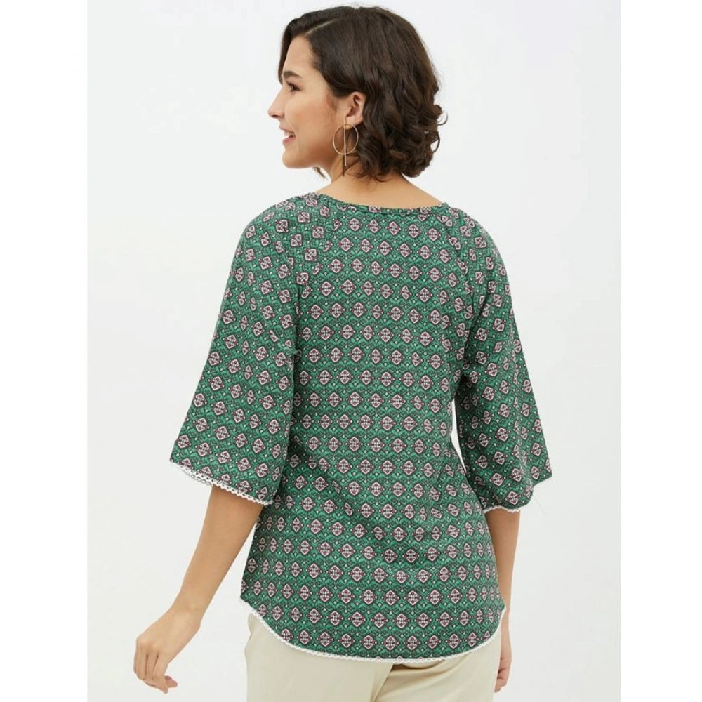 Women Polyester Printed 3-4th Sleeves Top (Green)