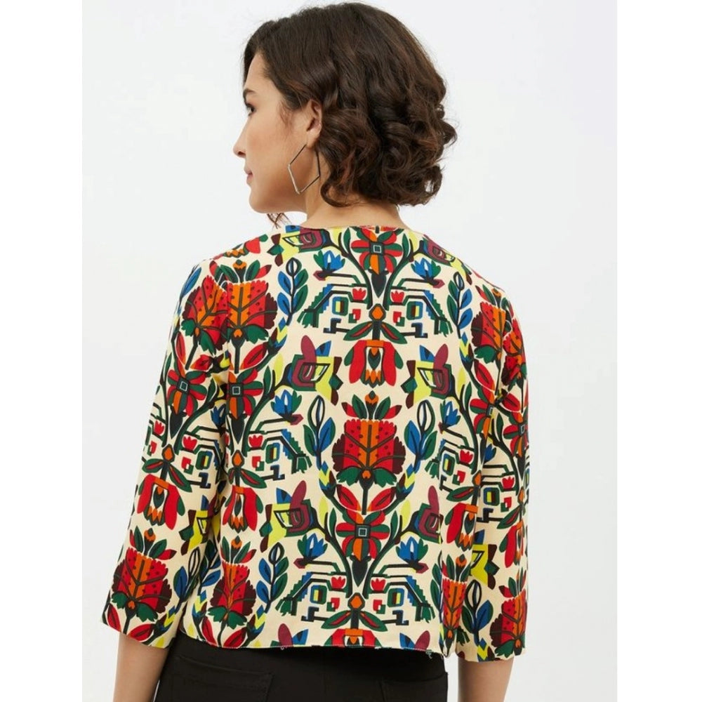 Women Polyester Floral 3-4th Sleeves Shrug (Multicolor)