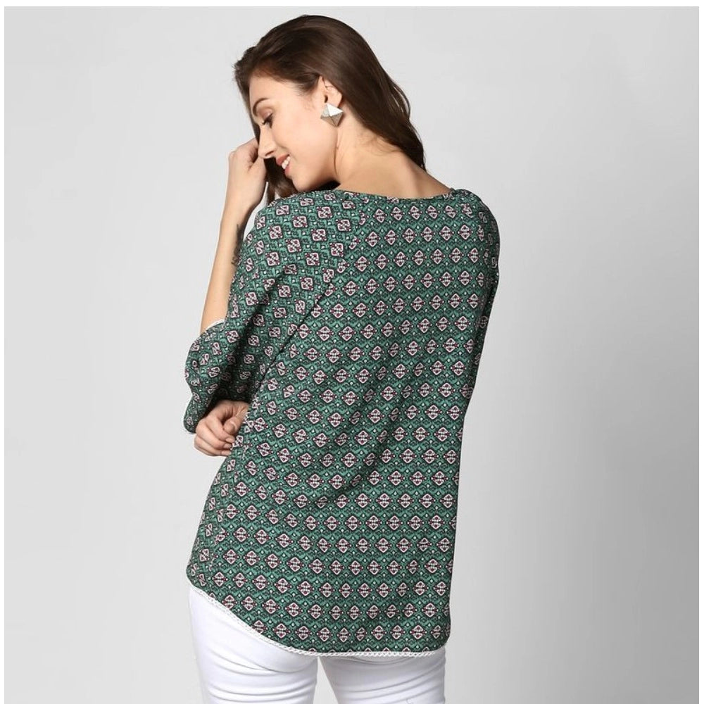 Women Polyester Printed 3-4th Sleeves Top (Green)