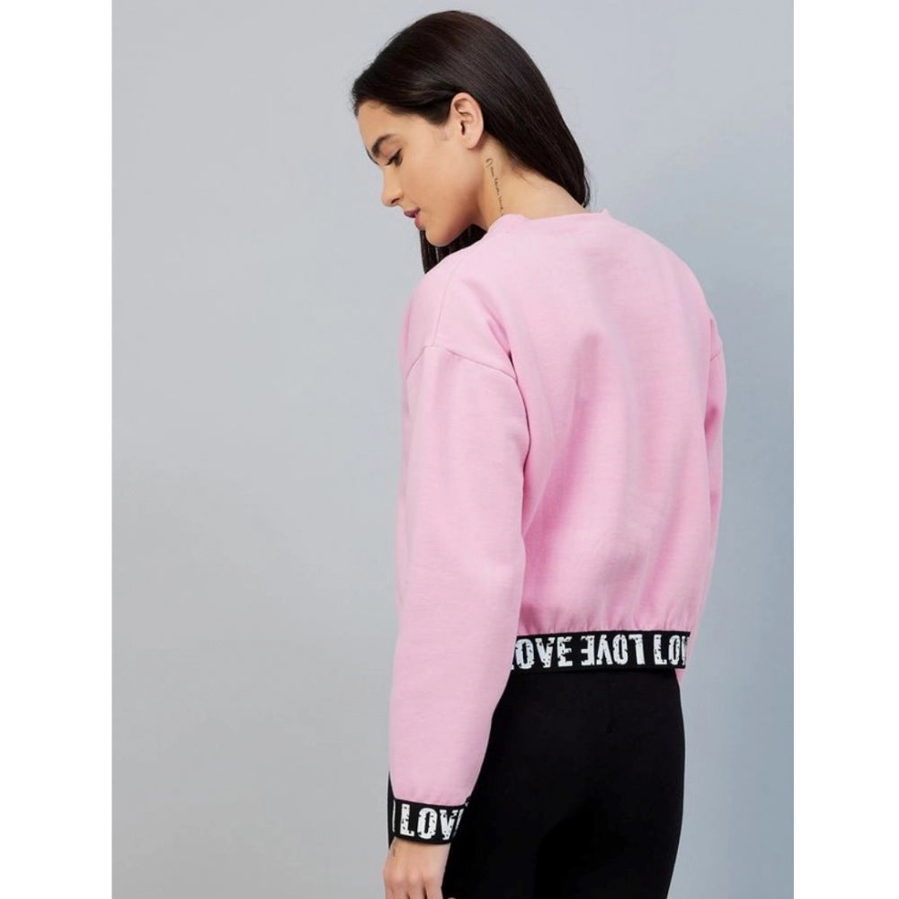 Women Fleece Solid Long Sleeves Sweatshirt (Pink)
