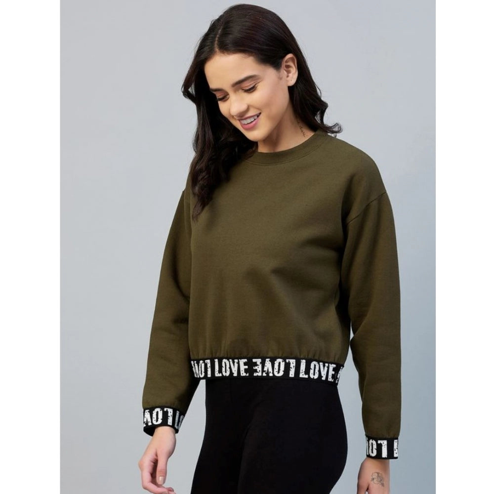 Women Fleece Solid Long Sleeves Sweatshirt (Olive)