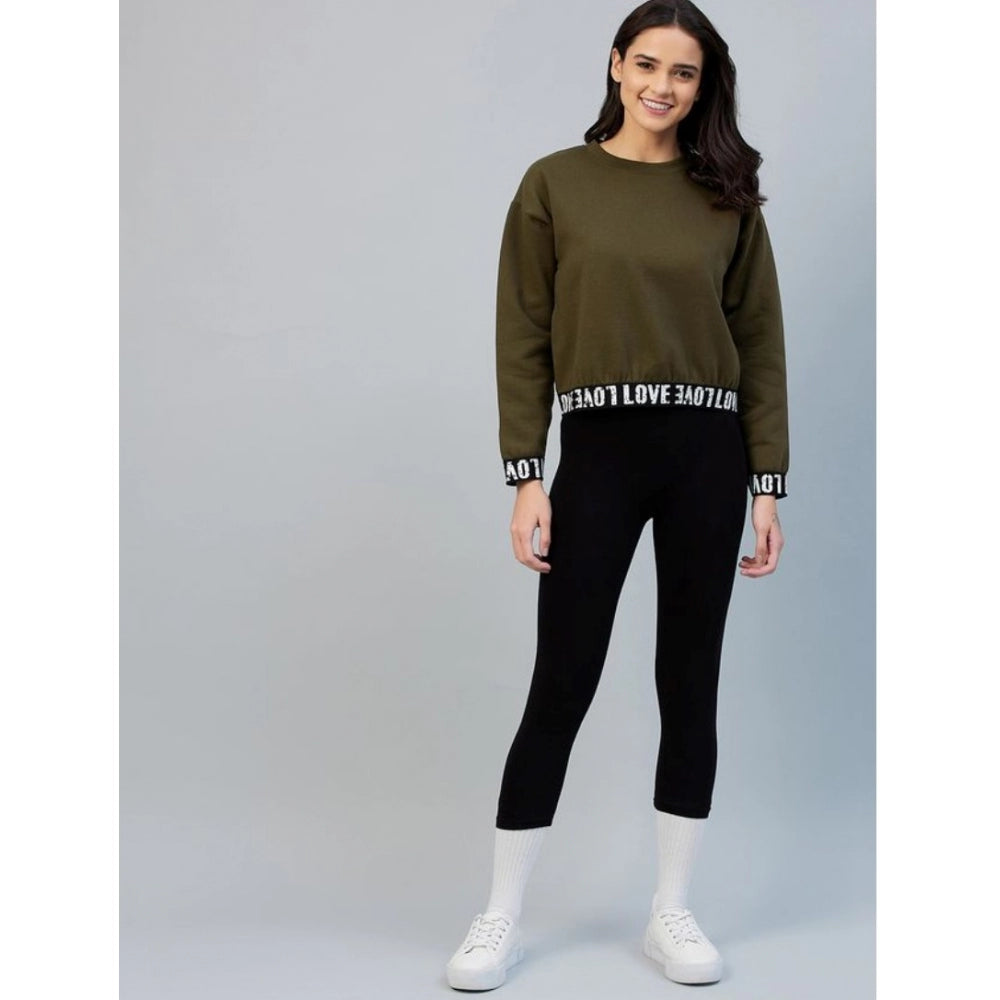 Women Fleece Solid Long Sleeves Sweatshirt (Olive)
